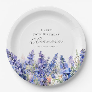 50th Birthday July Birth Flower Larkspur Custom Paper Plate