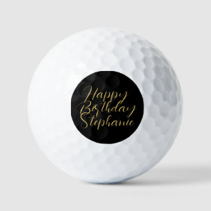 50th Birthday Lady Golfer Black Gold Name Elegant Golf Balls