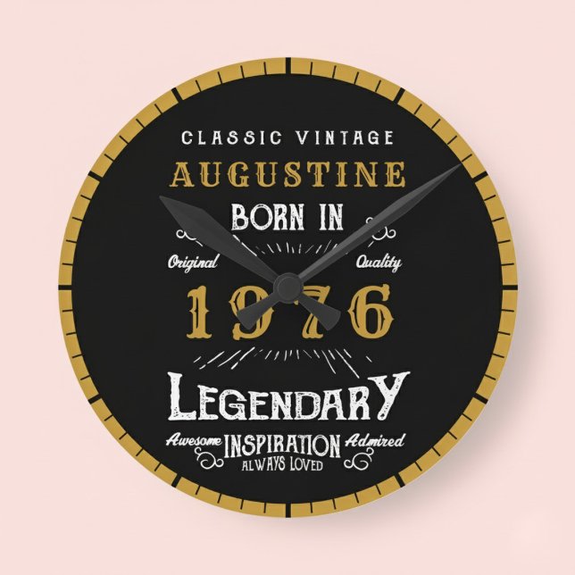 50th Birthday Legend Born 1976 Round Clock (Born 1976 Legendary clock. Pastel background.)