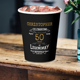 50th Birthday Legendary Black Gold Retro Paper Cups