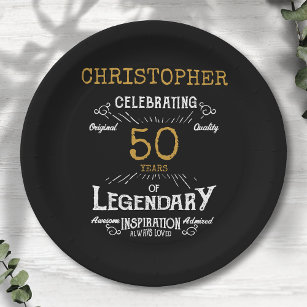 50th Birthday Legendary Black Gold Retro Paper Plate