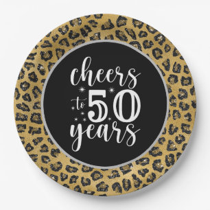 50th Birthday Leopard Black and Gold theme Paper Plate
