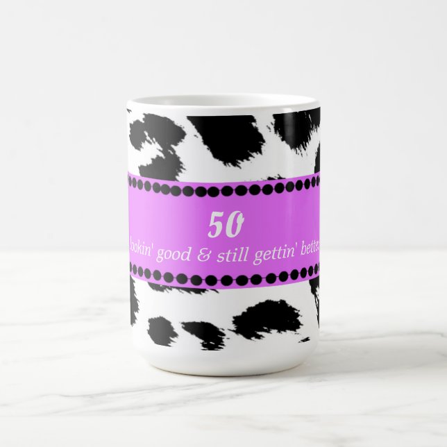 50th Birthday Leopard Fur Print Coffee Mug (Center)