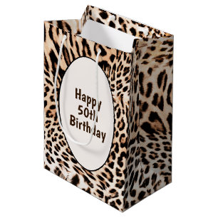 50th Birthday Leopard Fur Print  Medium Gift Bag