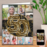 50th Birthday Leopard Print Gold Balloons Photo Card<br><div class="desc">Personalised 50th birthday card with 9 custom photos and trendy leopard print foil balloons in black and gold. The template is ready for you to upload 9 of your favourite photos which are displayed in a photo collage in square and portrait formats. Your pictures surround the animal print balloons, which...</div>
