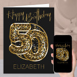 50th Birthday Leopard Print Gold Foil Balloons Card<br><div class="desc">Personalised 50th birthday card with animal print foil balloons in black and gold. The trendy leopard print balloons are framed with black and gold confetti and Happy Birthday is hand lettered in gold. The template is ready for you to personalise the front of the card and add a message inside...</div>