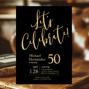 50th Birthday Let's Celebrate Black Gold Photo Invitation