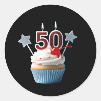 50th Birthday Lighted Candles Cupcake  Classic Round Sticker