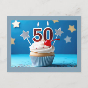 50th Birthday Lighted Candles Cupcake Personalised Postcard