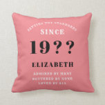 50th Birthday Loved Add Your Name Year Pink Cushion<br><div class="desc">For those celebrating their 50th birthday we have the ideal surprise birthday party throw pillow gift. The pink background with a white and black design is simple and yet elegant. Easily customise the text to the front and the interior of these party supplies using the template provided. Part of the...</div>
