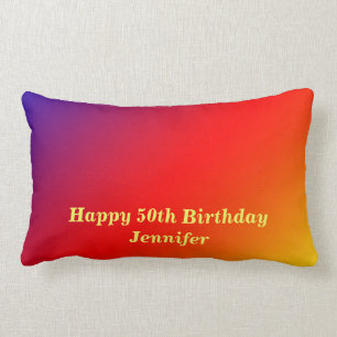 50th Birthday Lumbar Pillow Vivid Rainbow