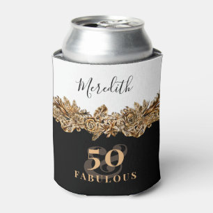 50th Birthday Luxury Golden Flowers Elegant Classy Can Cooler