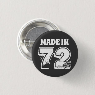 50th Birthday Made in 72 Typography Black Button