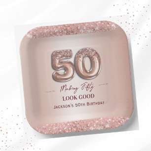 50th Birthday Making 50 Look Good Rose Gold Paper Plate