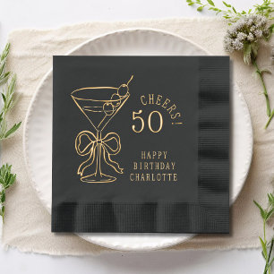 50th Birthday Martini Bow Cheers 50 Foil Napkins
