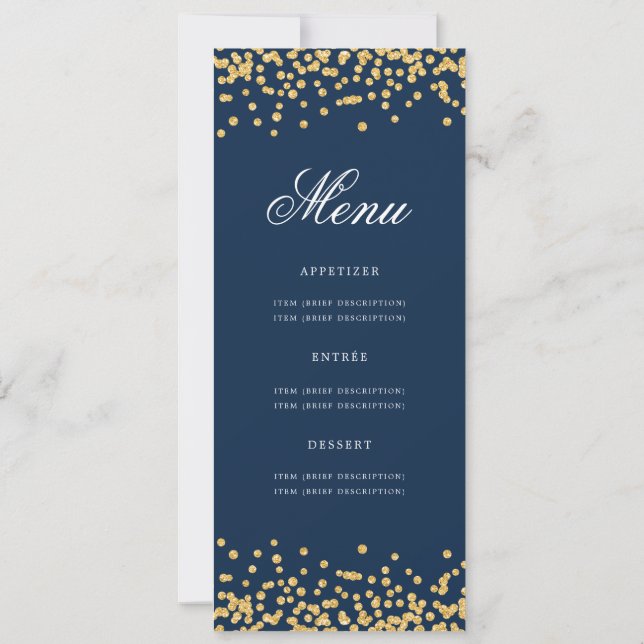 50th Birthday Menu Gold Confetti Navy Blue Invitation (Back)