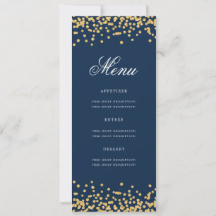 50th Birthday Menu Gold Confetti Navy Blue Invitation