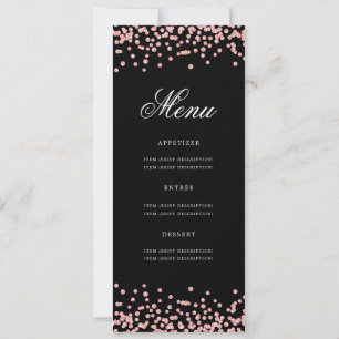 50th Birthday Menu Rose Gold Black Confetti Invitation