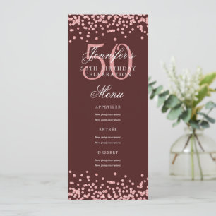 50th Birthday Menu Rose Gold Burgundy Confetti Invitation