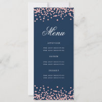 50th Birthday Menu Rose Gold Navy Blue Confetti