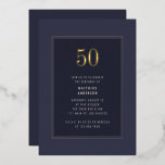 50th Birthday Minimal Elegant Dark Gold Frame<br><div class="desc">50th Birthday Minimal Elegant Dark Purple Grey Gold Frame Foil Birthday Party Invitation</div>