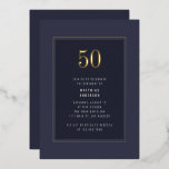 50th Birthday Minimal Elegant Dark Gold Frame<br><div class="desc">50th Birthday Minimal Elegant Dark Purple Grey Gold Frame Foil Birthday Party Invitation</div>