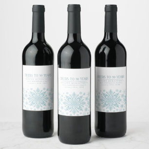 50th Birthday Minimalist Blue Snowflake Custom Wine Label