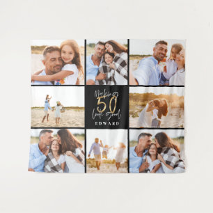 50th birthday modern black and gold photo collage tapestry
