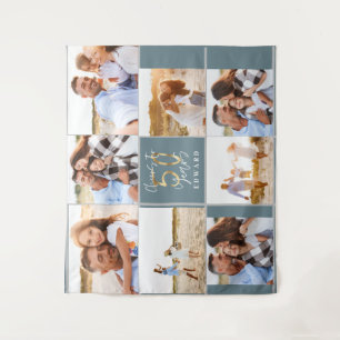50th birthday modern black and gold photo collage tapestry