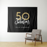 50th birthday modern black and gold stylish tapest tapestry<br><div class="desc">50th birthday modern black and gold invitation. Modern script text design. Part of a collection.</div>