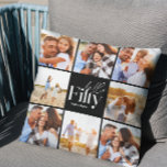 50th birthday modern black photo collage simple cushion<br><div class="desc">Hello fifty 50th birthday modern black multi photo collage pillow home decor gift . Modern script text design. Part of a collection.</div>