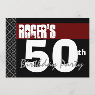 50th Birthday Modern For Him Red White Black W1706 Invitation