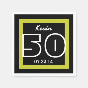 50th Birthday Modern Geometric V13 LIME and BLACK Napkin