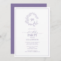 50th Birthday Modern Lilac Lavender Leafy Crest