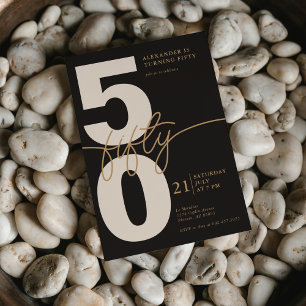 50th Birthday Modern Minimalist Black Gold Invitation