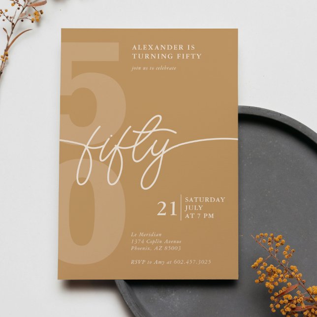 50th Birthday Modern Minimalist Monochromatic Gold Invitation (Creator Uploaded)