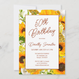 50th Birthday Modern Sunflower Floral Invitation