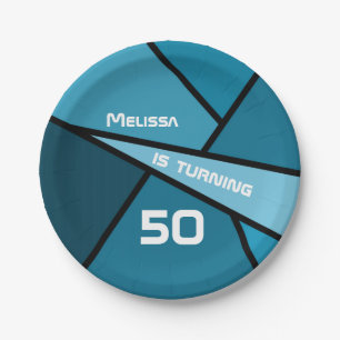 50th Birthday Modern Teal Geometric Shapes Paper Plate