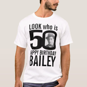 50th birthday mono look 50 custom photo and name T-Shirt