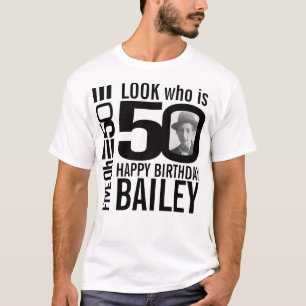 50th birthday mono look 50 custom photo and name T-Shirt