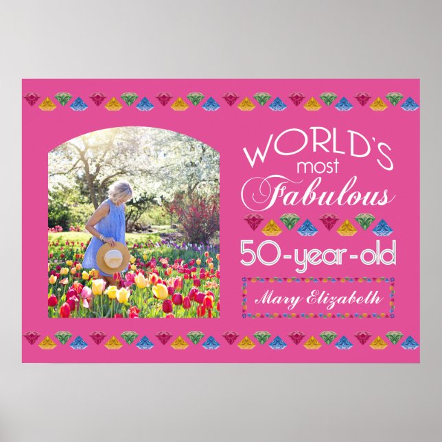 50th Birthday Most Fabulous Gems Pink Your Photo Poster (Front)