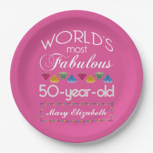 50th Birthday Most Fabulous Gems Raspberry Pink Paper Plate