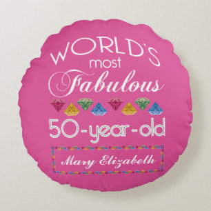 50th Birthday Most Fabulous Gems Raspberry Pink Round Cushion