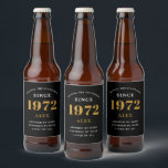 50th Birthday Name 1972 Black Gold Elegant Chic Beer Bottle Label<br><div class="desc">A personalised elegant beer label that is easy to customise for that special occasion.</div>