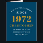 50th Birthday Name 1972 Blue Gold Elegant Card<br><div class="desc">A personalised chic birthday card that is easy to customise for that special occasion.</div>