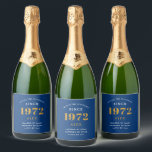 50th Birthday Name 1972 Blue Gold Elegant Chic Sparkling Wine Label<br><div class="desc">A personalised elegant sparkling wine label that is easy to customise for that special occasion.</div>