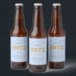 50th Birthday Name 1972 Blue Grey Elegant Chic Beer Bottle Label<br><div class="desc">A personalised elegant beer label that is easy to customise for that special occasion.</div>