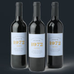 50th Birthday Name 1972 Blue Grey Elegant Chic Wine Label<br><div class="desc">A personalised elegant wine label that is easy to customise for that special occasion.</div>