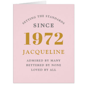 50th Birthday Name 1972 Pink Elegant Chic Card