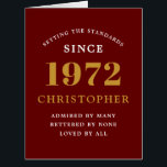 50th Birthday Name 1972 Red Gold Elegant Card<br><div class="desc">A personalised chic birthday card that is easy to customise for that special occasion.</div>